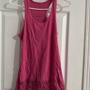 Pink Lace Trim Tank Top